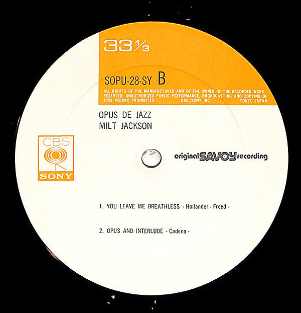 Milt Jackson - Opus De Jazz (Vinyl, LP, Album, Reissue, Mono)