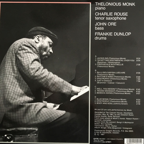 The Thelonious Monk Quartet - Live In Stockholm 1961 (2xVinyl, LP, Album) Good Plus (G+) / Very Good (VG)