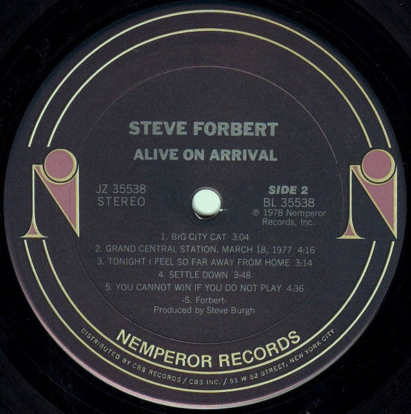 Steve Forbert - Alive On Arrival (Vinyl, LP, Album, Stereo) Very Good Plus (VG+) / Very Good Plus (VG+)