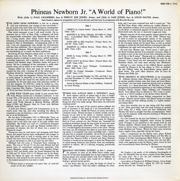 Phineas Newborn Jr. - A World Of Piano! (Vinyl, LP, Album, Reissue, Stereo) Near Mint (NM or M-) / Very Good Plus (VG+)