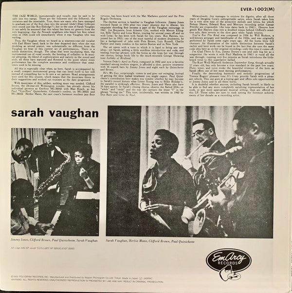 Sarah Vaughan - Sarah Vaughan (Vinyl, LP, Album, Mono, Reissue) Very Good Plus (VG+) / Very Good Plus (VG+)