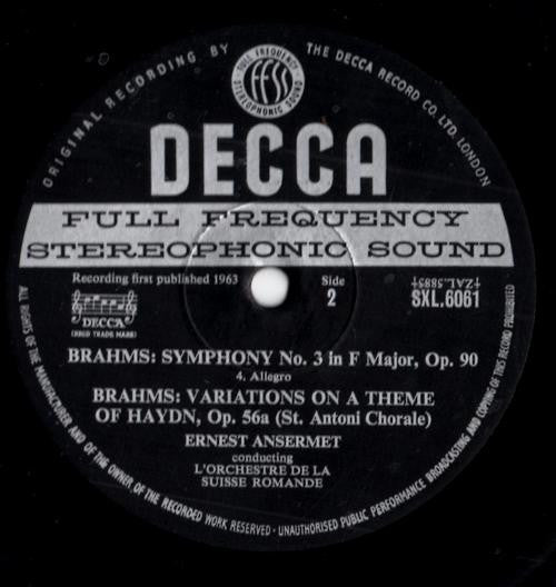 Johannes Brahms - Third Symphony (Vinyl, LP, Album, Stereo) Very Good Plus (VG+) / Very Good (VG)