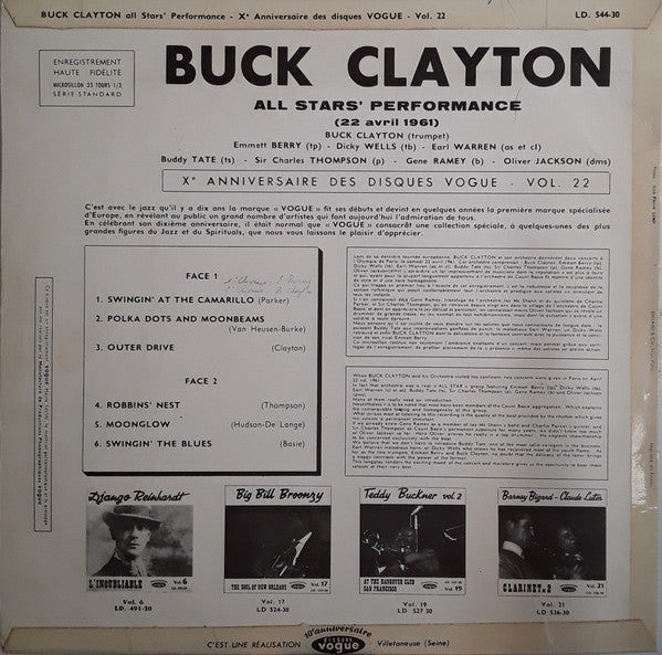 Buck Clayton - All Stars' Performance (Vinyl, LP, Album, Mono) Very Good Plus (VG+) / Very Good Plus (VG+)