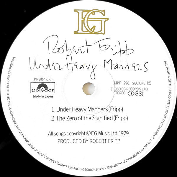Robert Fripp - God Save The Queen / Under Heavy Manners (Vinyl, LP, Album, Stereo) Very Good Plus (VG+) / Very Good Plus (VG+)