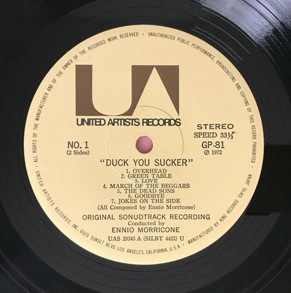 Ennio Morricone - 夕陽のギャングたち = Duck You Sucker - Original Soundtrack Recording (Vinyl, LP, Album, Stereo) Very Good Plus (VG+) / Good Plus (G+)