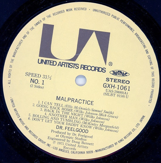 Dr. Feelgood - Malpractice (Vinyl, LP, Album, Reissue, Stereo) Very Good Plus (VG+) / Very Good Plus (VG+)