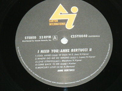 Anne Bertucci - I Need You Anne Bertucci II (Vinyl, LP, Album) Near Mint (NM or M-) / Very Good Plus (VG+)