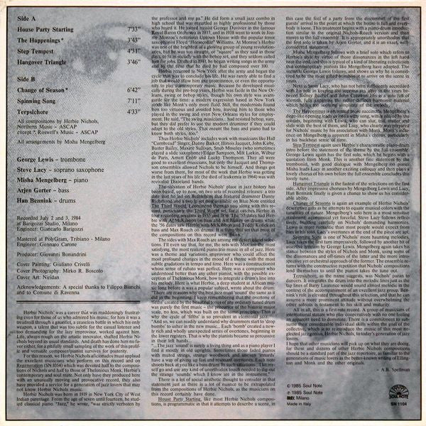 Misha Mengelberg - Change Of Season (Music Of Herbie Nichols) (Vinyl, LP, Album) Very Good (VG) / Very Good (VG)
