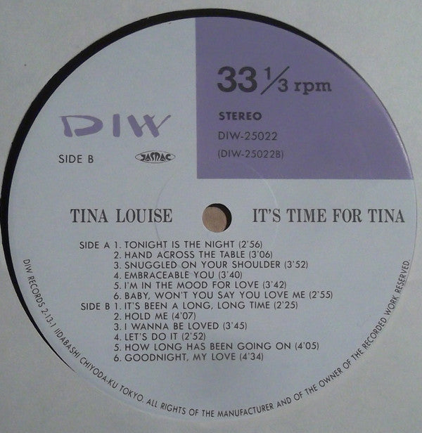 Tina Louise - It's Time For Tina (Vinyl, LP, Album, Reissue) Very Good (VG) / Very Good Plus (VG+)