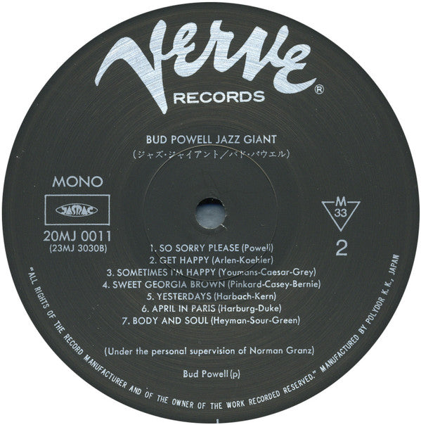 Bud Powell - Jazz Giant (Vinyl, LP, Album, Reissue, Mono)