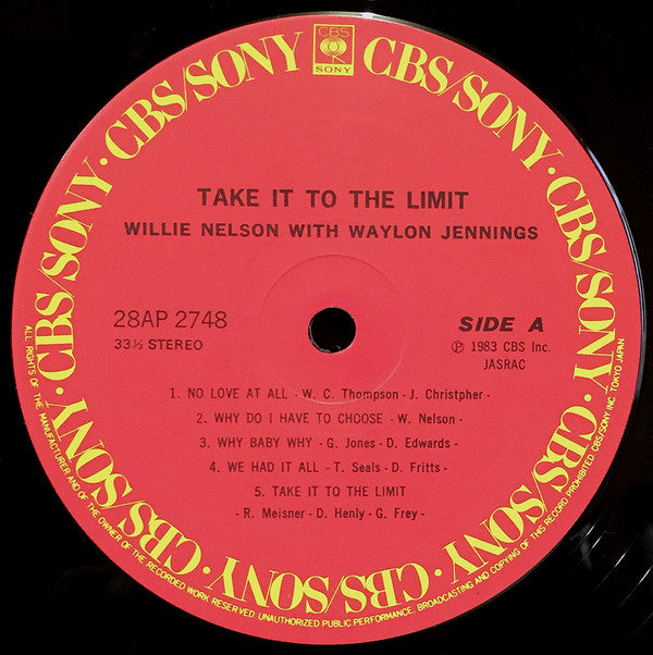Waylon Jennings & Willie Nelson - Take It To The Limit (Vinyl, LP, Album, Stereo) Very Good Plus (VG+) / Very Good (VG)
