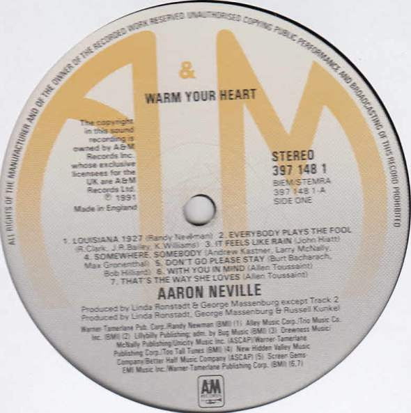 Aaron Neville - Warm Your Heart (Vinyl, LP, Album) Near Mint (NM or M-) / Near Mint (NM or M-)