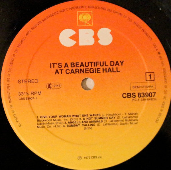 It's A Beautiful Day - At Carnegie Hall (Vinyl, LP, Album, Reissue) Very Good Plus (VG+) / Good Plus (G+)