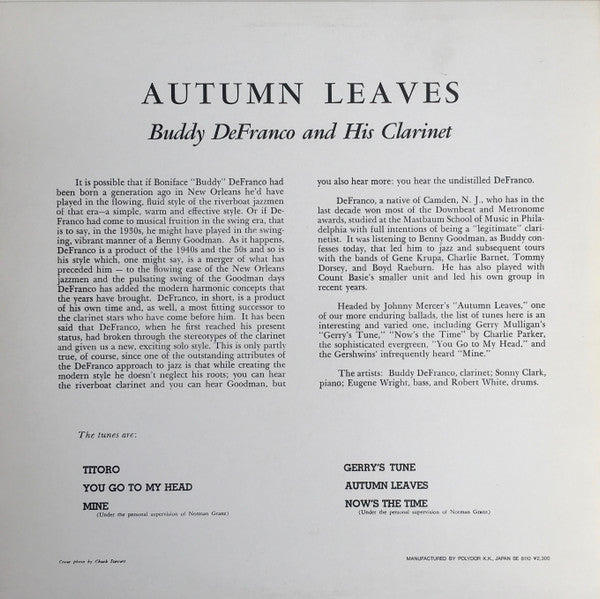 Buddy DeFranco - Autumn Leaves (Vinyl, LP, Album, Reissue) Near Mint (NM or M-) / Very Good (VG)