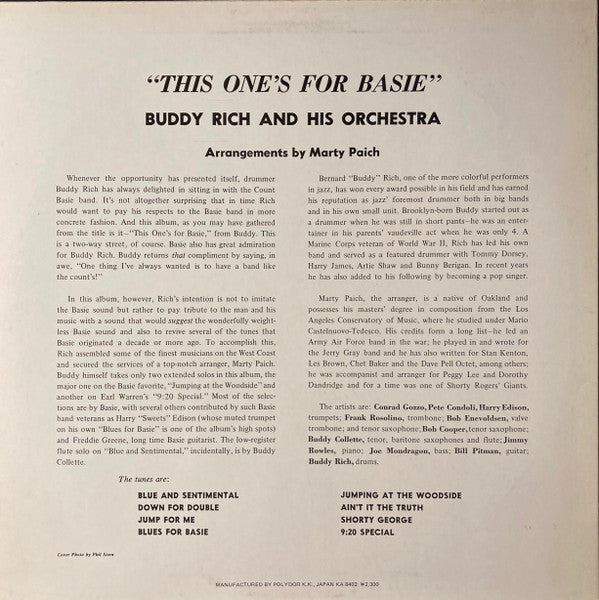 Buddy Rich And His Orchestra - This One's For Basie (Vinyl, LP, Album, Reissue, Mono) Very Good Plus (VG+) / Very Good Plus (VG+)