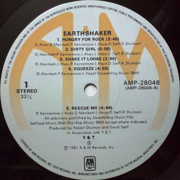 Y & T - Earthshaker (Vinyl, LP, Album, Stereo)