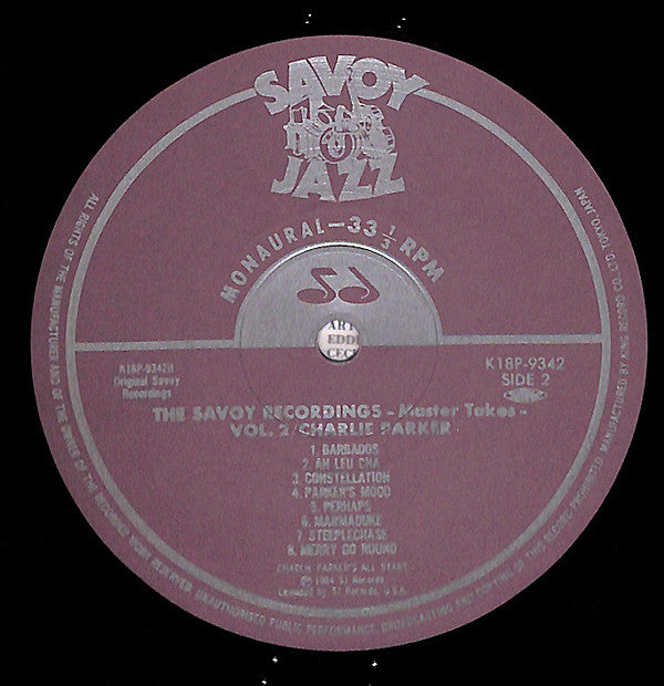 Charlie Parker - The Savoy Recordings Master Takes Vol.2 (Vinyl, LP, Compilation, Limited Edition, Mono) Very Good Plus (VG+) / Very Good Plus (VG+)