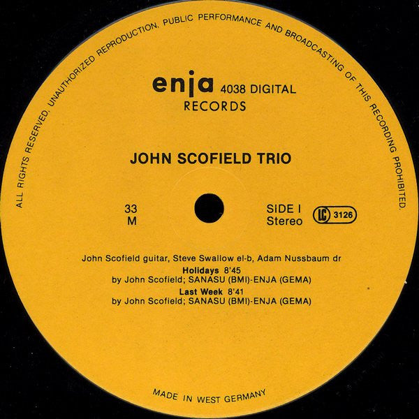 John Scofield Trio - Out Like A Light (Vinyl, LP, Album)