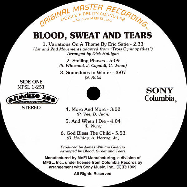 Blood, Sweat And Tears - Blood, Sweat And Tears (Vinyl, LP, Limited Edition, Numbered, Reissue, Remastered, Stereo) Near Mint (NM or M-) / Near Mint (NM or M-)