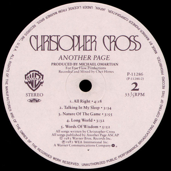Christopher Cross - Another Page (Vinyl, LP, Album, Stereo)