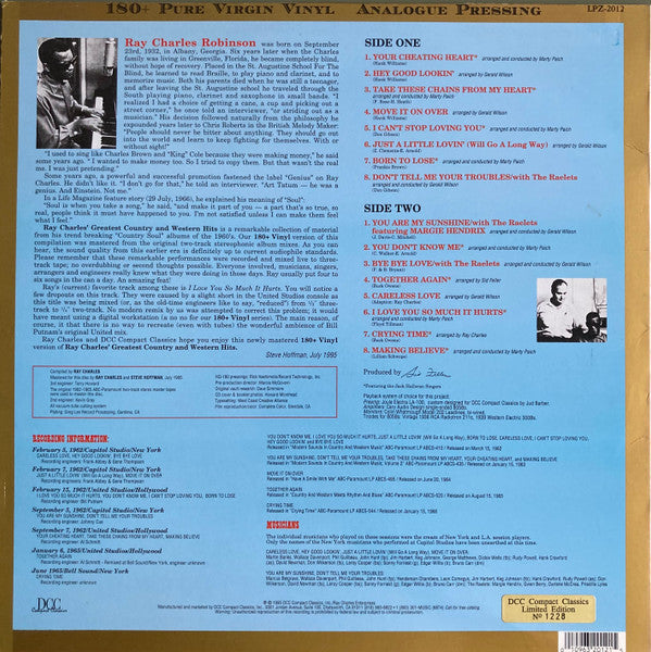Ray Charles - Greatest Country & Western Hits (Vinyl, LP, Compilation, Limited Edition, Numbered, Remastered) Mint (M) / Mint (M)