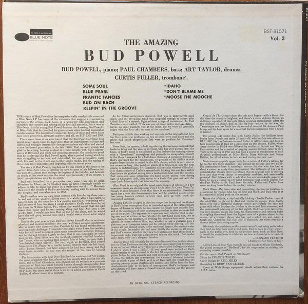 Bud Powell - The Amazing Bud Powell, Vol. 3 - Bud! (Vinyl, LP, Reissue, Stereo) Very Good Plus (VG+) / Very Good Plus (VG+)