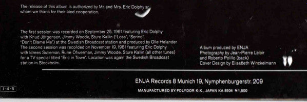 Eric Dolphy - Stockholm Sessions (Vinyl, LP, Album, Limited Edition, Reissue, Mono) Near Mint (NM or M-) / Very Good Plus (VG+)