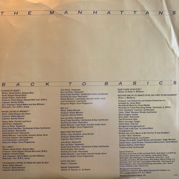 Manhattans - Back To Basics (Vinyl, LP, Album, Stereo) Good Plus (G+) / Fair (F)