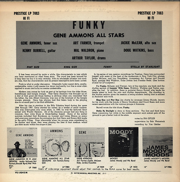 Gene Ammons - Funky (Vinyl, LP, Album, Mono, Reissue) Near Mint (NM or M-) / Very Good Plus (VG+)
