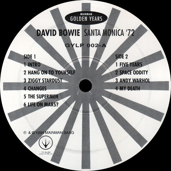 David Bowie - Santa Monica '72 (2xVinyl, LP, Album, Partially Unofficial, Remastered, Stereo) Very Good (VG) / Very Good Plus (VG+)