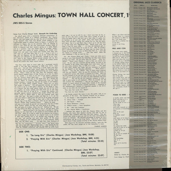 Charles Mingus - Town Hall Concert (Vinyl, LP, Album, Reissue) Very Good (VG) / Near Mint (NM or M-)