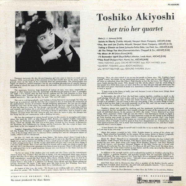 Toshiko Akiyoshi - Her Trio, Her Quartet (Vinyl, LP, Album, Reissue, Mono) Very Good Plus (VG+) / Very Good (VG)