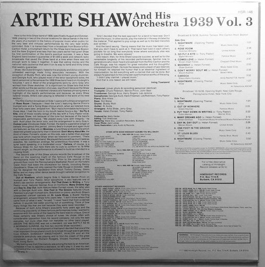 Artie Shaw And His Orchestra - The Uncollected Artie Shaw, Vol. 3, 1939 (Vinyl, LP, Album, Mono) Very Good Plus (VG+) / Very Good Plus (VG+)