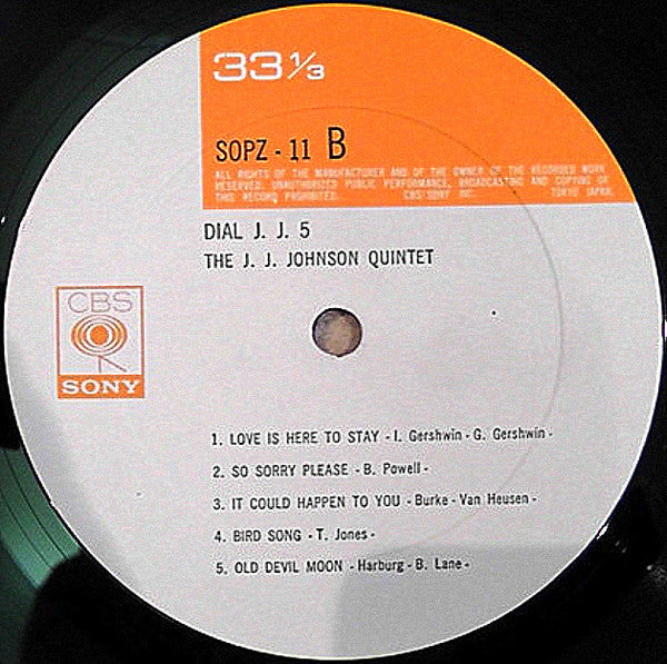 The JJ Johnson Quintet - Dial JJ 5 (Vinyl, LP, Album, Limited Edition, Reissue) Very Good Plus (VG+) / Good Plus (G+)