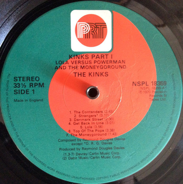 The Kinks - Part 1 Lola Versus Powerman And The Moneygoround (Vinyl, LP, Album, Reissue, Stereo) Very Good (VG) / Good Plus (G+)
