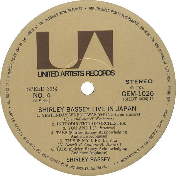 Shirley Bassey - Live In Japan (2xVinyl, LP, Album) Very Good Plus (VG+) / Very Good (VG)