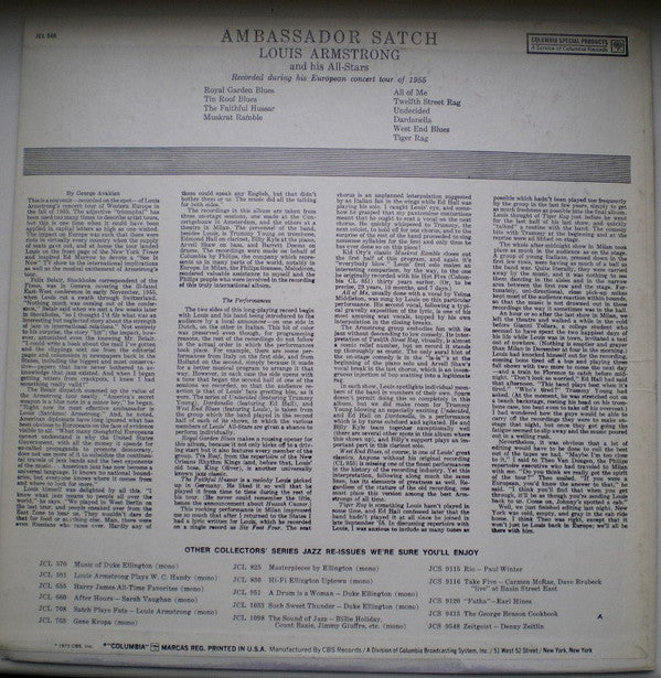 Louis Armstrong And His All-Stars - European Concert Recordings By Ambassador Satch (Vinyl, LP, Reissue, Mono) Very Good (VG) / Very Good Plus (VG+)