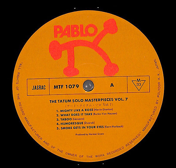 Art Tatum - The Tatum Solo Masterpieces, Vol. 7 (Vinyl, LP, Album, Mono) Very Good Plus (VG+) / Very Good (VG)