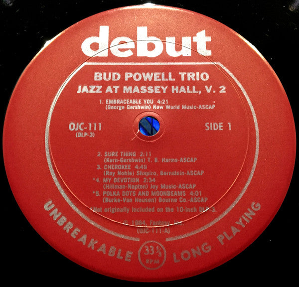 The Bud Powell Trio - Jazz At Massey Hall Volume Two (Vinyl, LP, Album, Reissue, Mono) Good Plus (G+) / Very Good Plus (VG+)
