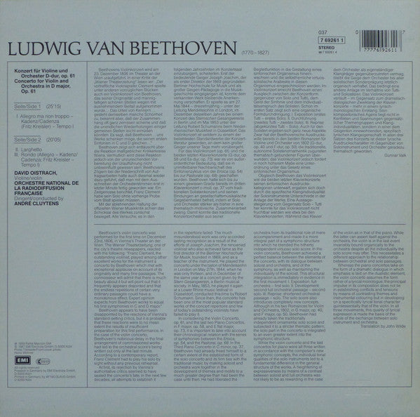 Ludwig van Beethoven - Violinkonzert in D Major, Op. 61 (Vinyl, LP, Reissue, Stereo) Very Good (VG) / Very Good Plus (VG+)