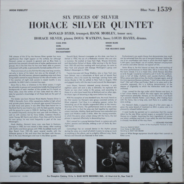 The Horace Silver Quintet - 6 Pieces Of Silver (Vinyl, LP, Album, Mono, Reissue) Very Good Plus (VG+) / Very Good (VG)