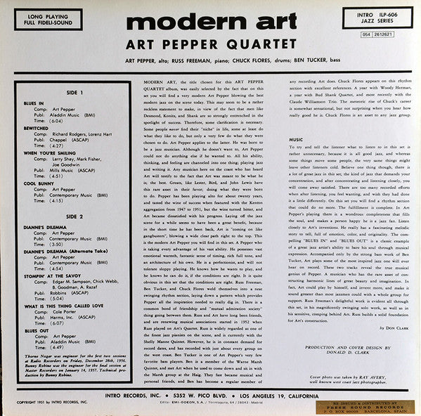 Art Pepper Quartet - Modern Art (Vinyl, LP, Album, Reissue, Mono) Very Good Plus (VG+) / Very Good Plus (VG+)
