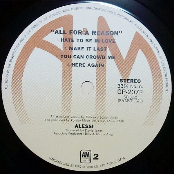 Alessi - All For A Reason (Vinyl, LP, Album, Stereo) Very Good (VG) / Very Good (VG)