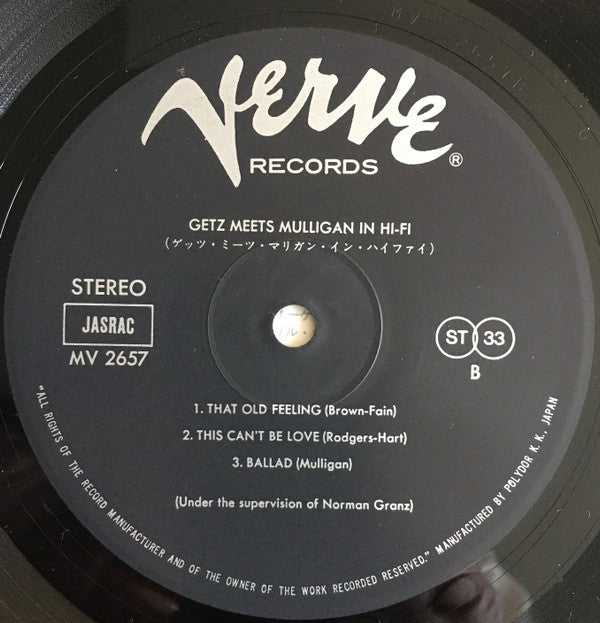 Stan Getz - Getz Meets Mulligan in Hi-Fi (Vinyl, LP, Album, Reissue, Stereo) Very Good Plus (VG+) / Very Good (VG)