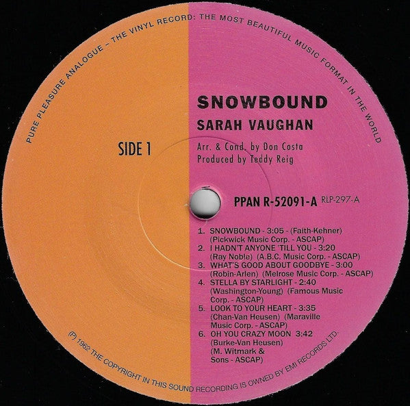 Sarah Vaughan - Snowbound (Vinyl, LP, Album, Limited Edition, Reissue, Remastered, Mono) Very Good Plus (VG+) / Very Good Plus (VG+)