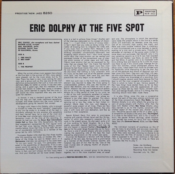 Eric Dolphy - At The Five Spot, Volume 1. (Vinyl, LP, Album, Limited Edition, Reissue, Stereo) Very Good Plus (VG+) / Very Good Plus (VG+)