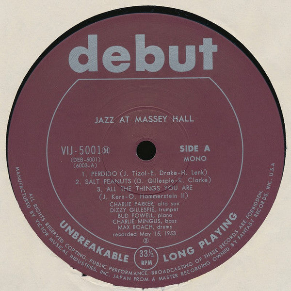 The Quintet - Jazz At Massey Hall (Vinyl, LP, Album, Reissue, Mono) Very Good Plus (VG+) / Very Good Plus (VG+)