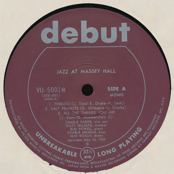 The Quintet - Jazz At Massey Hall (Vinyl, LP, Album, Reissue, Mono)