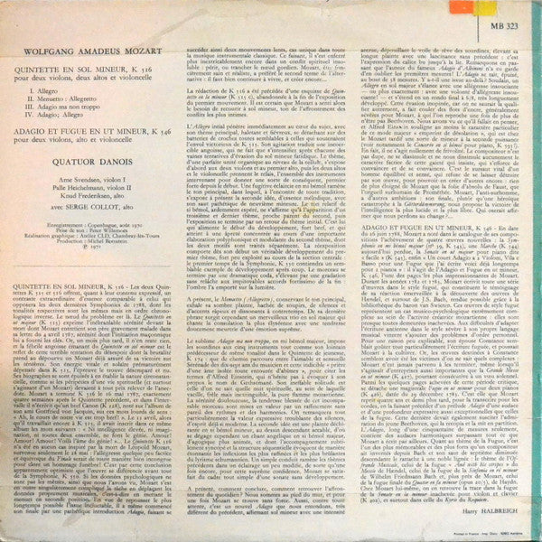 Wolfgang Amadeus Mozart - Quintette En Sol Mineur K 516 / Adagio Et Fugue En Ut Mineur K 546 (Vinyl, LP, Reissue, Stereo) Very Good Plus (VG+) / Very Good Plus (VG+)