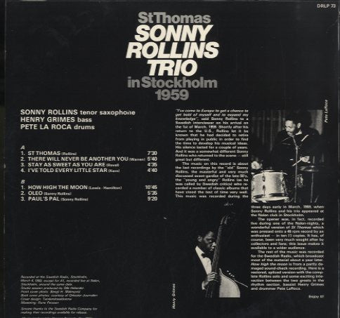 Sonny Rollins Trio - St Thomas - Sonny Rollins Trio In Stockholm 1959 (Vinyl, LP, Album) Very Good Plus (VG+) / Very Good Plus (VG+)